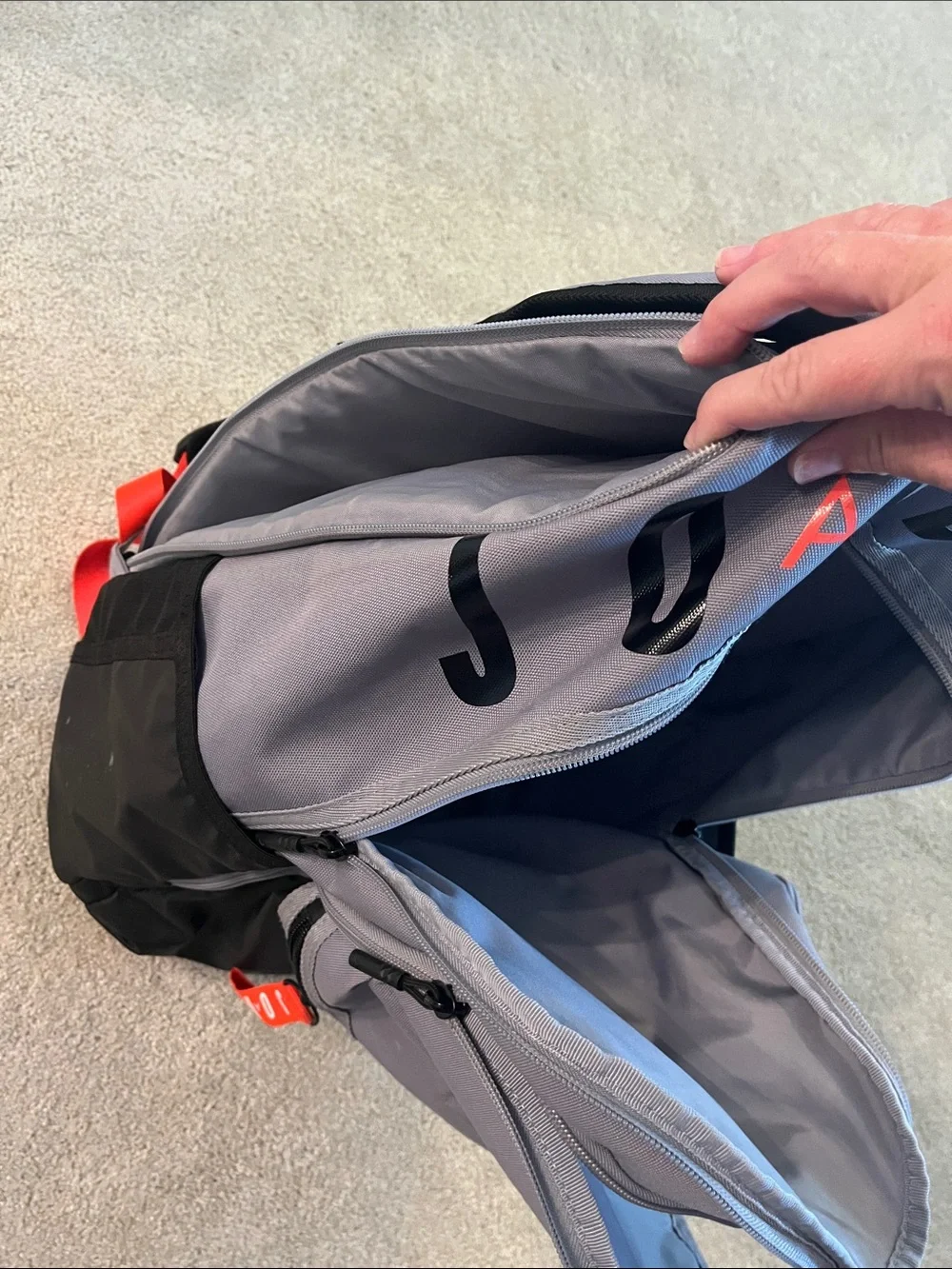 Black, Gray and Neon Orange Jordan Backpack